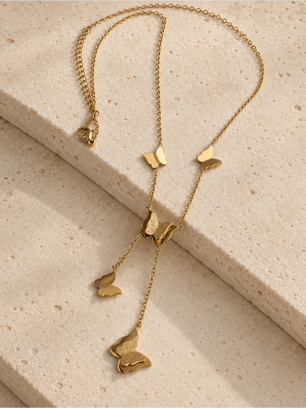 Gold Plated Butterfly Drop Necklace - 18 inches